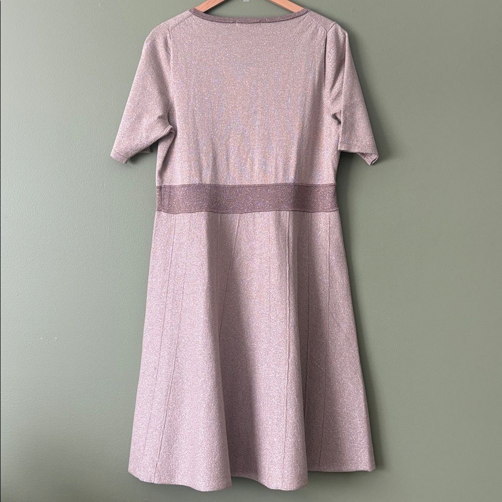 Boden Milano Shimmer Knit Tan Sparkle Short Sleeve Fit Flare Midi Dress Sz 16L - Picture 9 of 9
